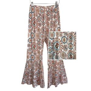 Gypsy Rose Bell Bottom Pants Cream Handmade Mushroom 70s Hippie Festival‎ L/XL